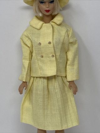 Vintage Barbie CLONE Doll Clothes Outfit YELLOW SUIT with HAT Hong Kong Tag 3