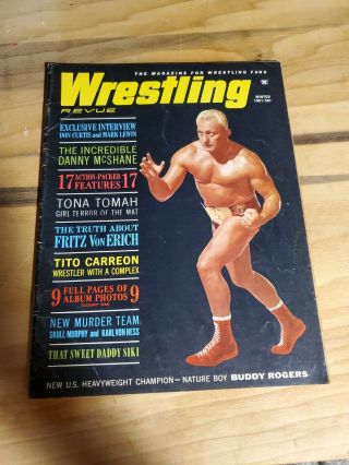 (rare) Winter 1961 Wrestling Revue Mag,  Buddy Rogers (missing Pin Up) 35 - 38 Pages
