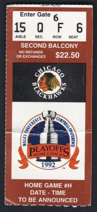 5/6/92 Chicago Blackhawks V Pittsburgh Penguins Stanley Cup Finals Ticket Stub