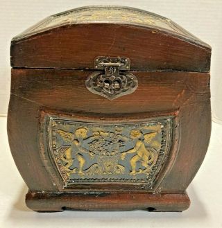 1 Piece Wooden Treasure Box Unique Treasure Chest With Cherubs Antique