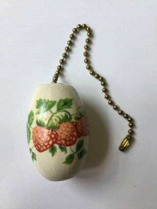 Vintage Ceramic Lamp Ceiling Fan Light Pull Chain Strawberries With Flowers