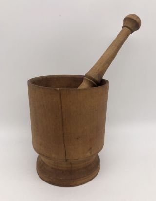 Vintage Wooden Mortar & Pestle Pantry Spice Apothecary Rx