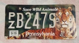 Pennsylvania Pa Zoo Tiger Save Wild Animals Conserve Wildlife License Plate 2016