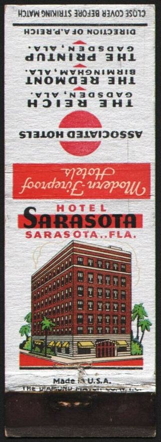 Vintage Matchbook Cover Hotel Sarasota Picturing The Old Hotel Sarasota Florida