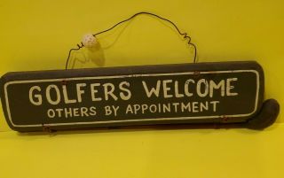 Vintage Wooden Golfers Welcome Others By Appointment Wood Wall Plaque 21”x 5