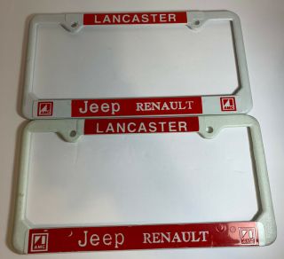 Vtg 2 Jeep Plastic License Plate Frames Renault Lancaster White Red