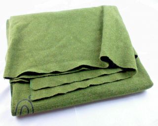 Vintage Us Army Wool Blanket Olive Green 84” X 66” Logo Field Bed Military