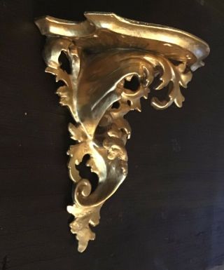 Vtg Italian Ornate Gold Carved Leaf Wood Wall Shelf / Sconce 2