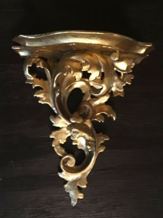 Vtg Italian Ornate Gold Carved Leaf Wood Wall Shelf / Sconce 3