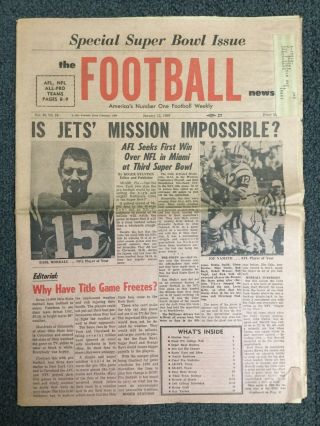 Bowl 3 Iii - York Jets Vs Baltimore Colts - Afl - 1969 Football Newspaper