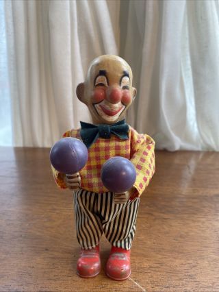 Vintage Mechanical Wind - Up Clown Toy With Maracas