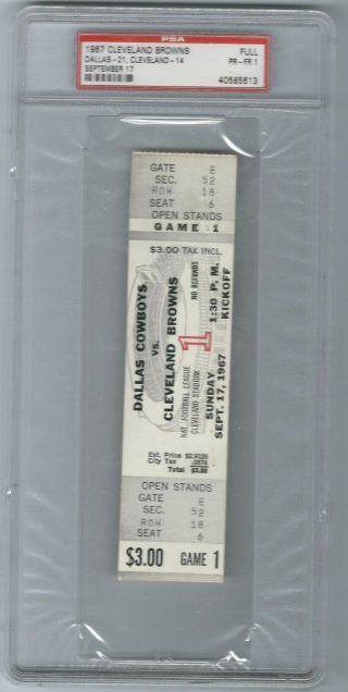 1967 Cleveland Browns Dallas Cowboys Full Ticket Psa 1 Football Nfl