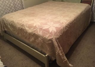 Vintage Heavy Crochet Bedspread Coverlet Ivory Color Queen Or King 94”x100”