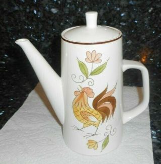 Vintage Mikasa Cera Stone Coffee Pot Early Morn Rooster Pattern 9 " Circa 60s