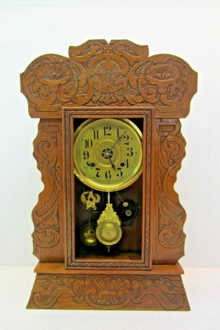 Antique Vintage Newhaven Usa Wood Gingerbread Mantle Clock Pat 1881 Parts/repair