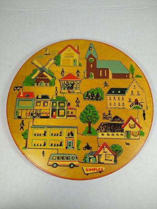 Vintage Simplex Wood Wooden Puzzle Holland Dutch Toy Game 7.  5 " Round