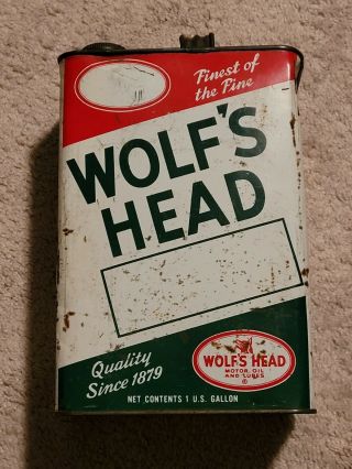 Wolfs Head Vintage 1 Gallon Oil Can.  Empty.  Great Graphics.