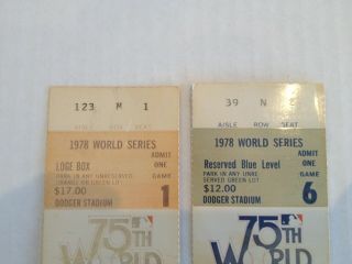 1978 Vintage LOS ANGELES DODGERS world series TICKET STUBS baseball MLB game 1 6 2