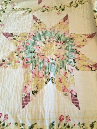 Handmade Vintage Embroidered Floral 82 X 83 Quilt,  Pink,  Floral