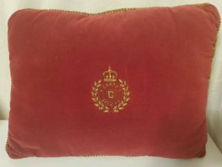 Vintage Chaps Ralph Lauren Throw Pillow Red Velvet Metallic Embroidery Crest