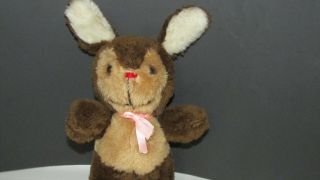 Russ Berrie & Co.  Plush Brown Tan Bunny Rabbit Red Nose Pink Bow Vintage 1977