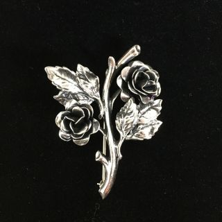 Vintage Danecraft Sterling Silver Rose Flower Brooch Luster Figural Pin Blossom