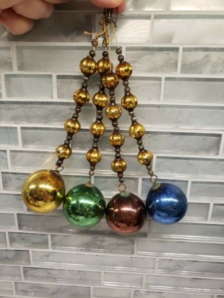 Antique German Kugel Christmas Ornaments Set Of 4 Dangle 7.  5 " Long Glass Beads