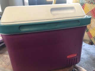 Vtg Rubbermaid Lunch Box Size Cooler 1826 Teal Green Purple Holds 6 Cans