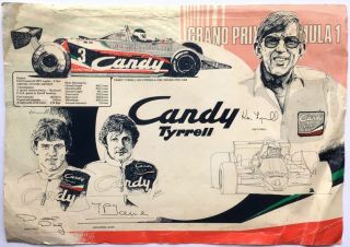 Candy Tyrrell Grand Prix Formula 1 Team Poster.  Vintage Item From 1980