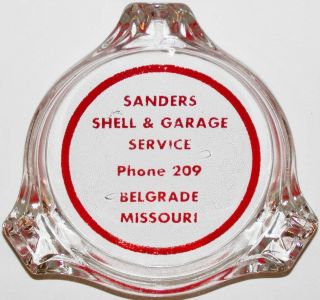 Vintage Glass Ashtray Sanders Shell And Garage Service Gas Oil Belgrade Missouri