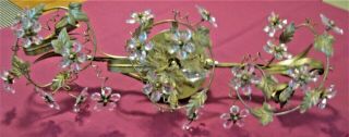 RARE,  UNIQUE - Antique/Vintage Crystal Flowers & Brass CEILING LIGHT FIXTURE 2