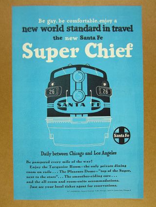 1951 At&sf Santa Fe Railroad Chief Train Locomotive Art Vintage Print Ad