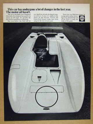 1969 Jim Hall Chaparral Chevrolet Car Photo Shell Oil Vintage Print Ad