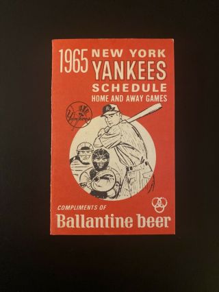 1965 York Yankees Pocket Schedule Ballantine Beer