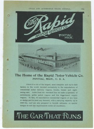 1907 Rapid Motor Vehicle Co.  4 Pg.  True Centerfold Ad: Factory,  Grand Rapids Mi