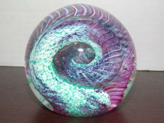 Vintage Caithness Scotland Art Glass " Aries " Paperweight - Signed - Purple Blue