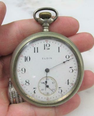 Antique 1912 Elgin Pocket Watch W/ Silverode Case 15 Jewels 4 - D384