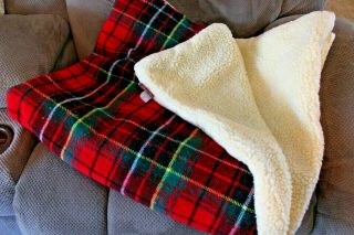 Vtg Tennessee Woolen Mills Master Weavers Sherpa Lined Plaid Snap Blanket Usa