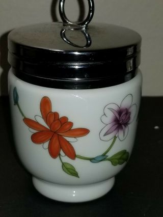 Vintage Porcelain Royal Worcester Egg Coddler Cup With Chrome Lid Flowers