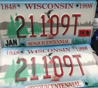 2014 Wisconsin Sesquicentennial Passenger Car License Plate Pair