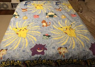 Vintage 1990s Pokemon Queen Blanket 60”x84” - 151 - Pikachu Charmander 2