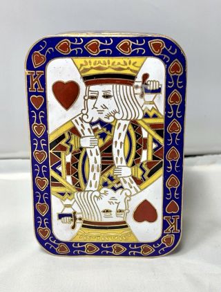 Vintage Antique Gentleman’s Cloisonné Cufflinks Playing King Of Heart Cards Box