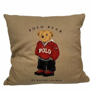 Ralph Lauren Polo Bear Red Hoodie Rugby Tan Goose Down Throw Pillow