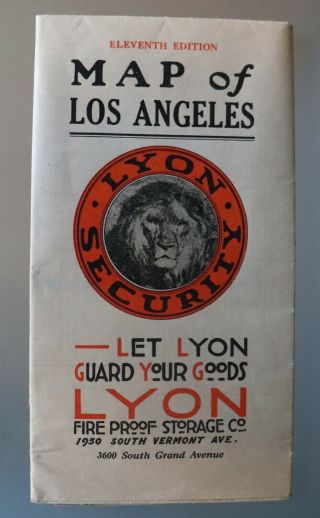 12/31 Vintage 1927 Map Of Los Angeles,  Ca.  With Street Guide,  Lyon Security