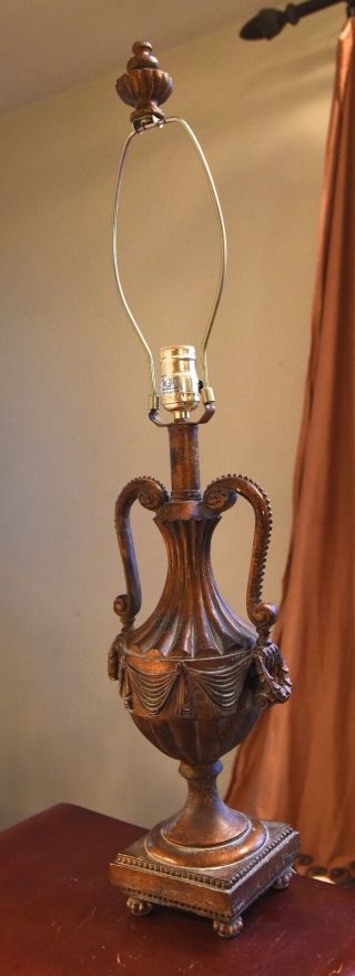 VICTORIAN STYLE TABLE LAMP ANTIQUED GOLD FINISH HANDLES LAUREL SWAG MELON FOOTED 2