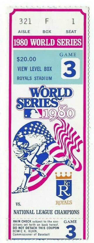 1980 World Series Ticket Stub Kansas City Royals Philadelphia Phillies Game 3
