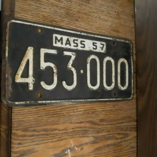 Vintage 1957 57 Massachusetts Mass Ma License Plate 453 000 Man Cave Cond