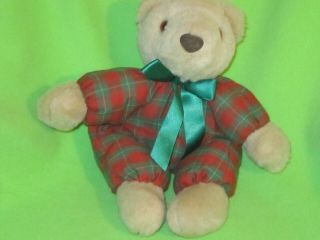 Vintage Hallmark 11 " Christmas Teddy Bear Wearing Red Green Plaid Outfit & Bow H