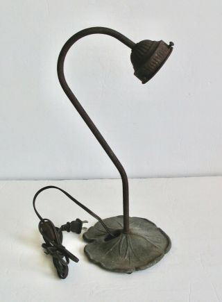 Vintage Cast Metal Goose Neck Lily Pad Table Lamp Base Tulip Pads Shabby Chic D