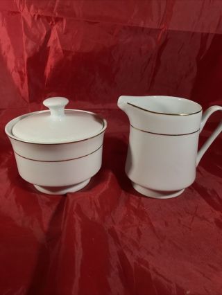 Vintage White And Gold China Cream And Sugar Set Unmarked